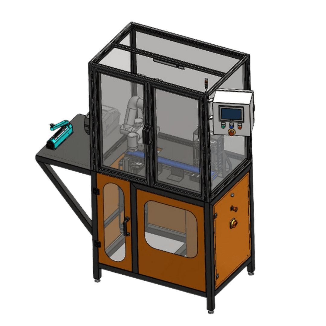Célula industrial
 com robô integrado
e painel de controle
 desenvolvido em 3D